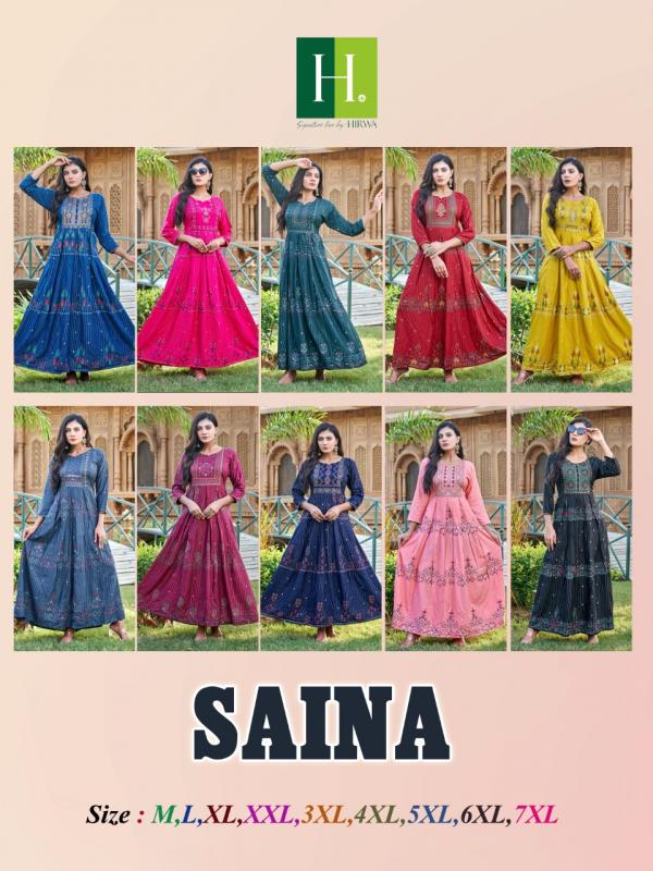 Hirwa Saina Rayon  Designer Plus Size Long Kurti Collection